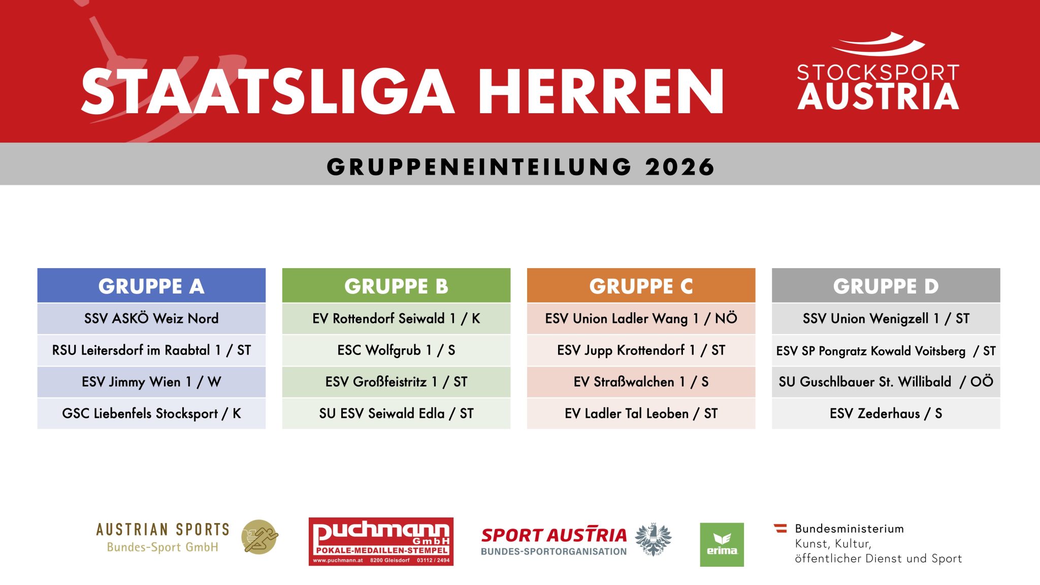 Auslosung Stocksport Staatsliga Herren 2026